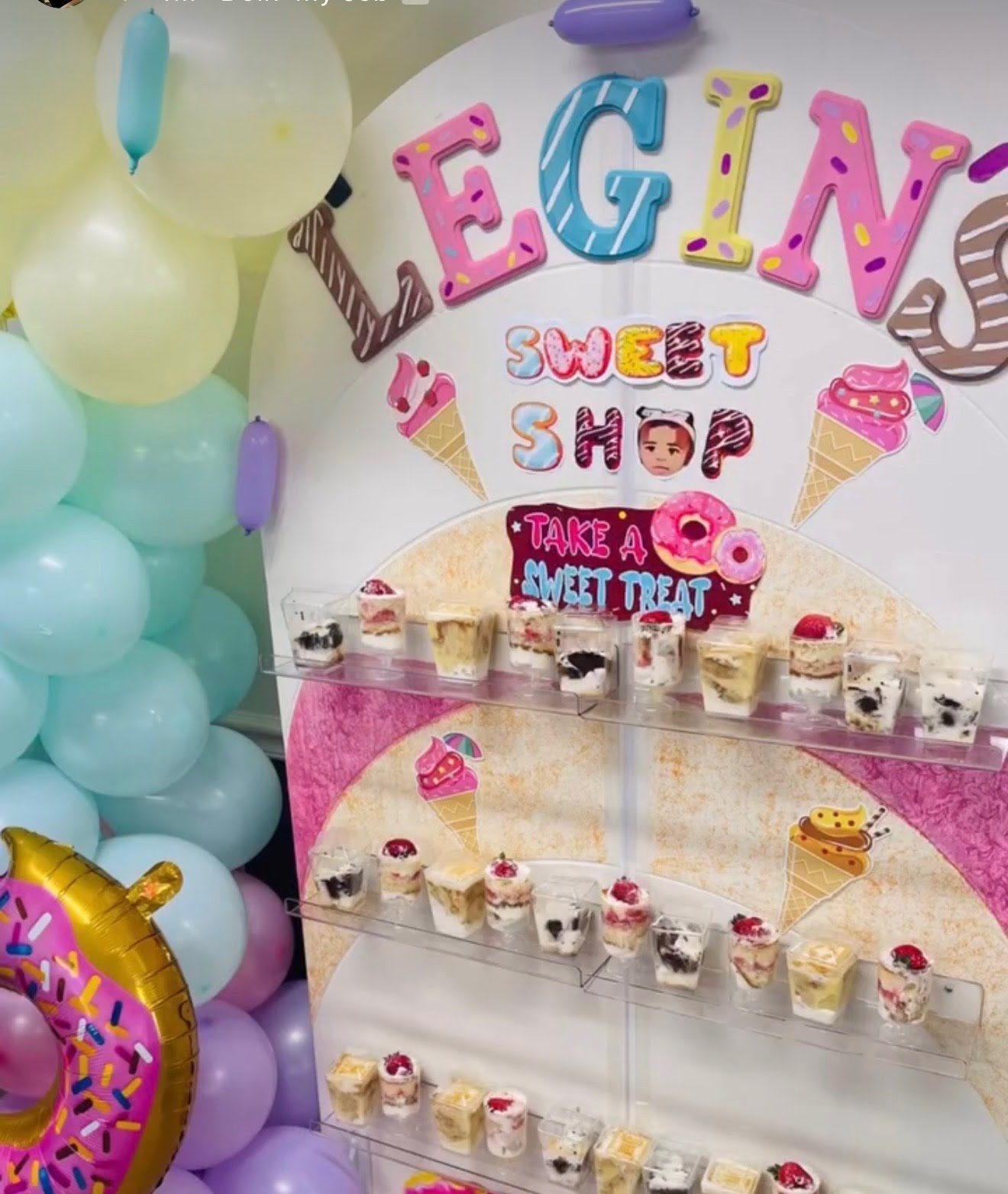 Dessert table with balloon styling at a children's party